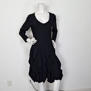 Indies Black Witchy Whimsigoth V-Neck Long Sleeve Ruffle Midi Dress Size 4